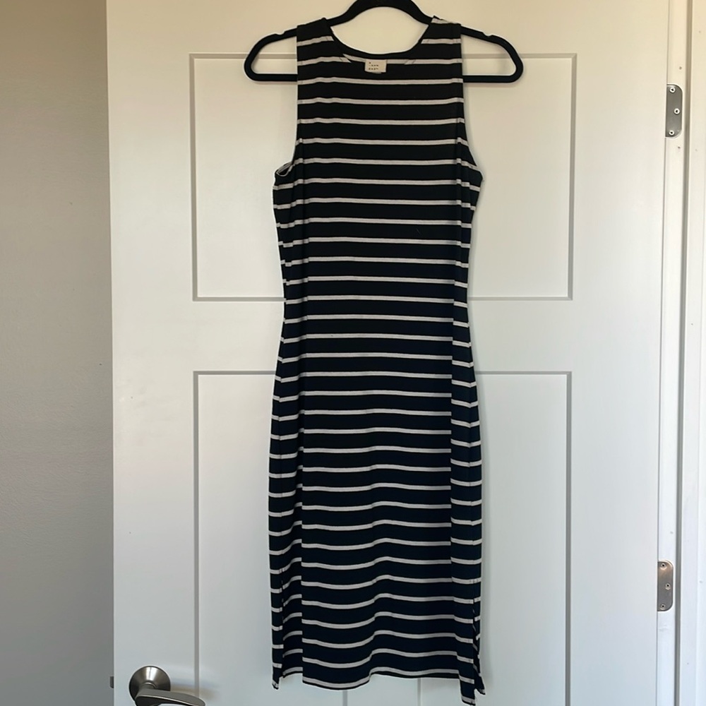 Sleeveless black and white striped dress